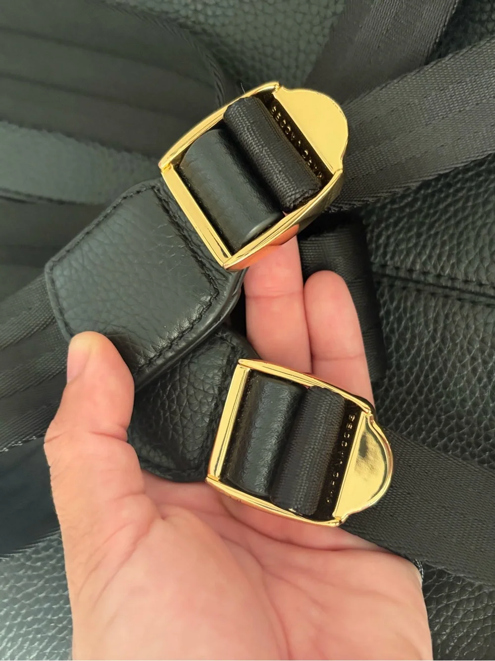 Marc Jacobs Black Pebbled Leather Backpack with Gold Accents